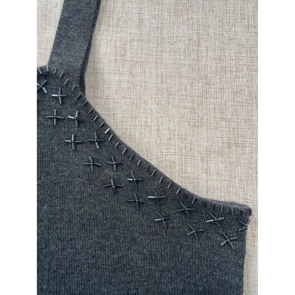 Vintage 100% Merino Wool Beaded Embellished Knit Camisole Tank 1X Plus Size Fall - Picture 6 of 10